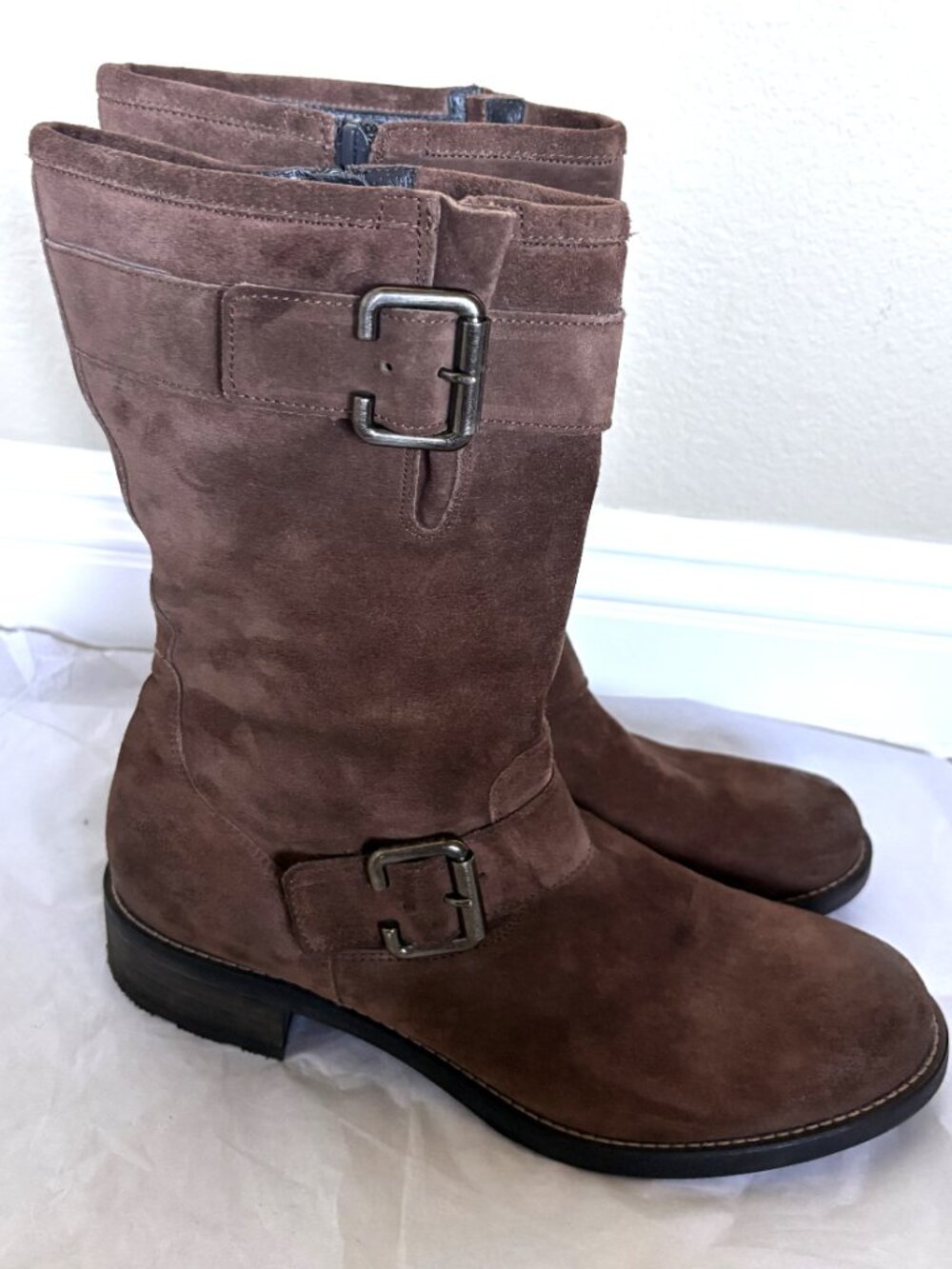 NEW PAUL GREEN SUEDE BROWN SIDE ZIP MID-CALF BOOTS SIZE: 11